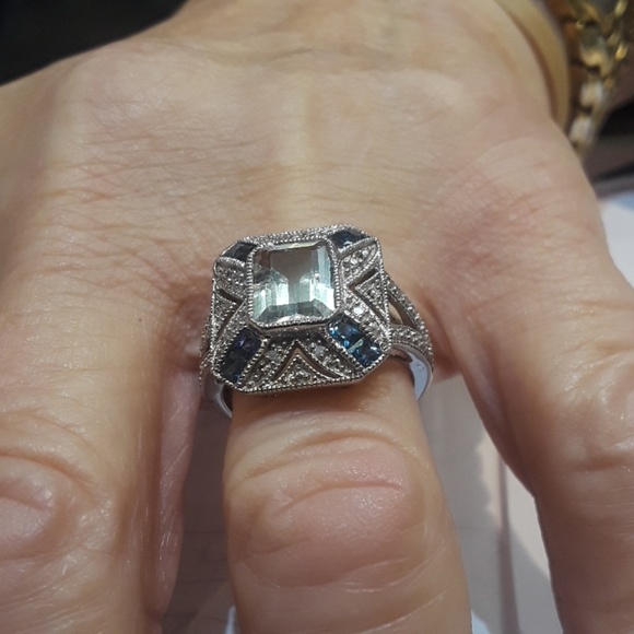 NWT Aguamarine, Sapphire, diamonds in S.S - Picture 2 of 5